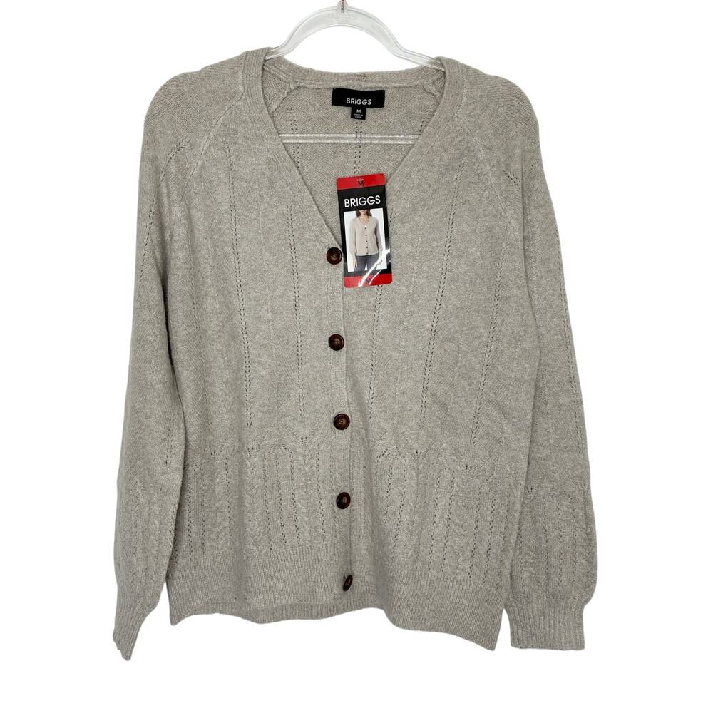 Briggs Oatmeal Beige Button Front Cardigan Sweater Polyester NWT Womens Medium